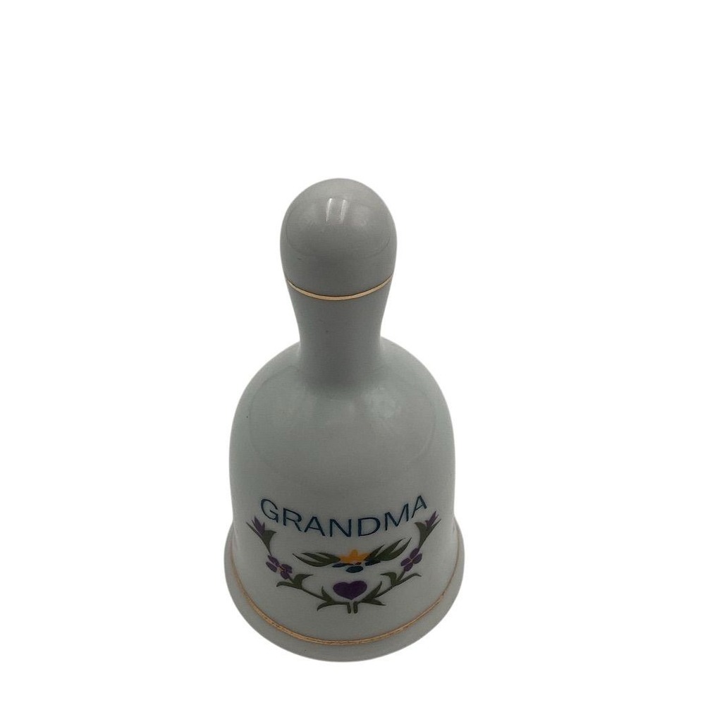 Vintage Porcelain Grandma Bell White Floral Gold Trim‎